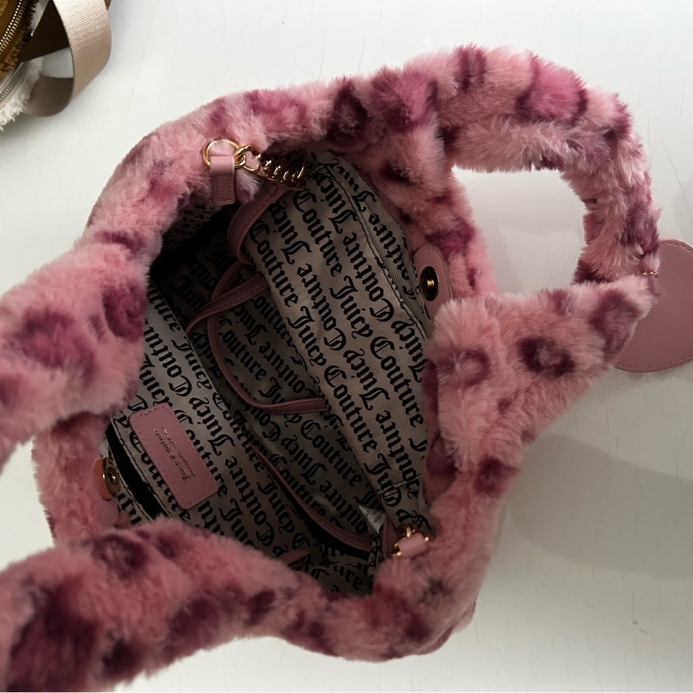 Y2K Juicy Couture Warm Up Mini Tote Pink Leopard Faux Fur Print Glam Bag - Picture 8 of 8